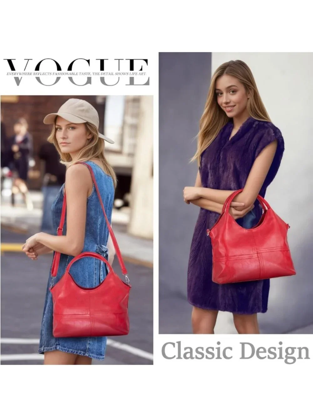 Medium Vegan Leather Satchel Bag, Adjustable Shoulder Strap, Casual Hobo Handbag